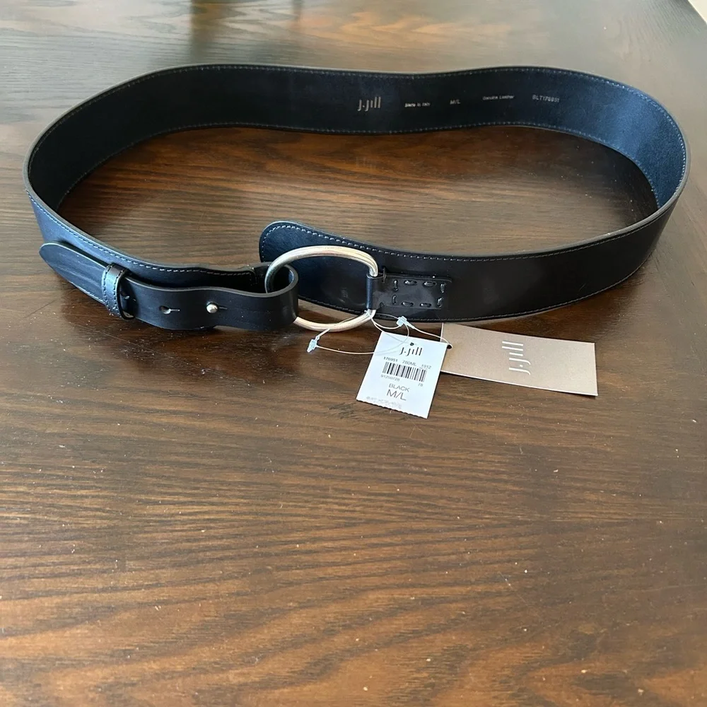 NWT J.JILL Y2K Black Fine Italian VTGE Leather Belt M/L Silver finished hardware